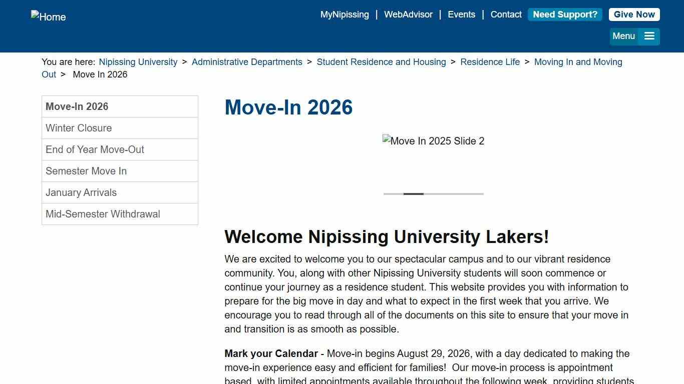 Move-In 2026 Nipissing University